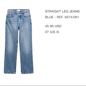 Zara Straight Leg Blue Jeans- size 26